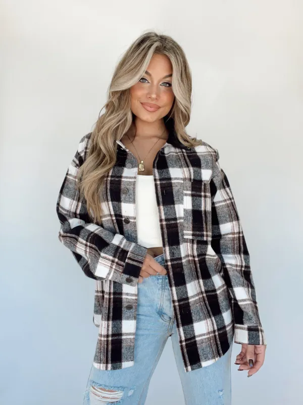 Channel The Flannel Shacket sold by LANE 201