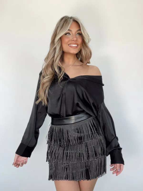 Black Too Much Fringe Skirt sold by LANE 201