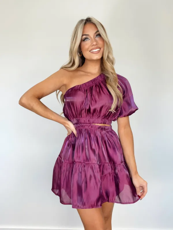 Plum Radiance Mini Dress sold by LANE 201