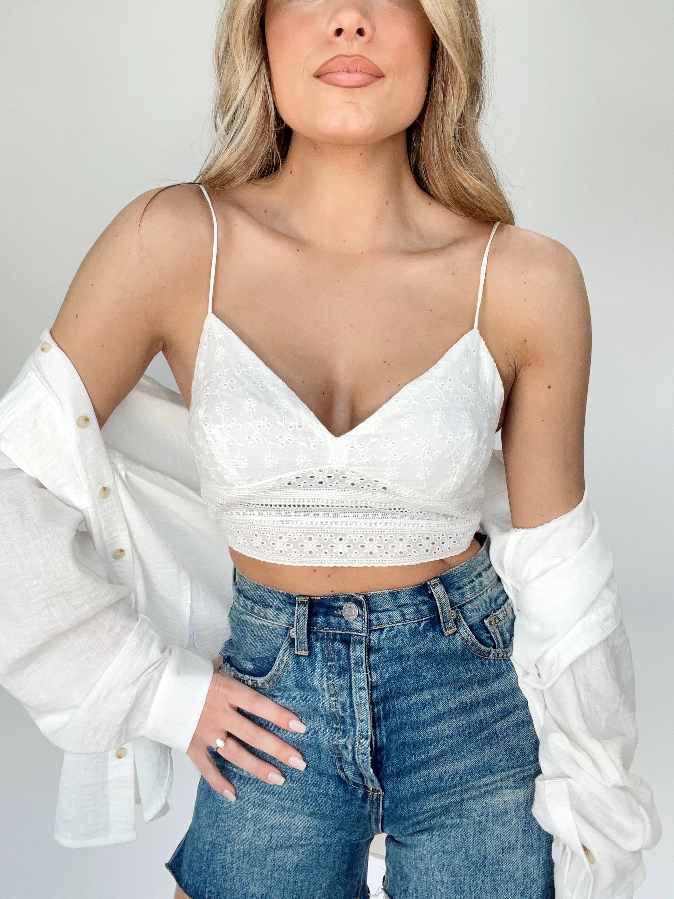 White Embroidered Tank sold by LANE 201
