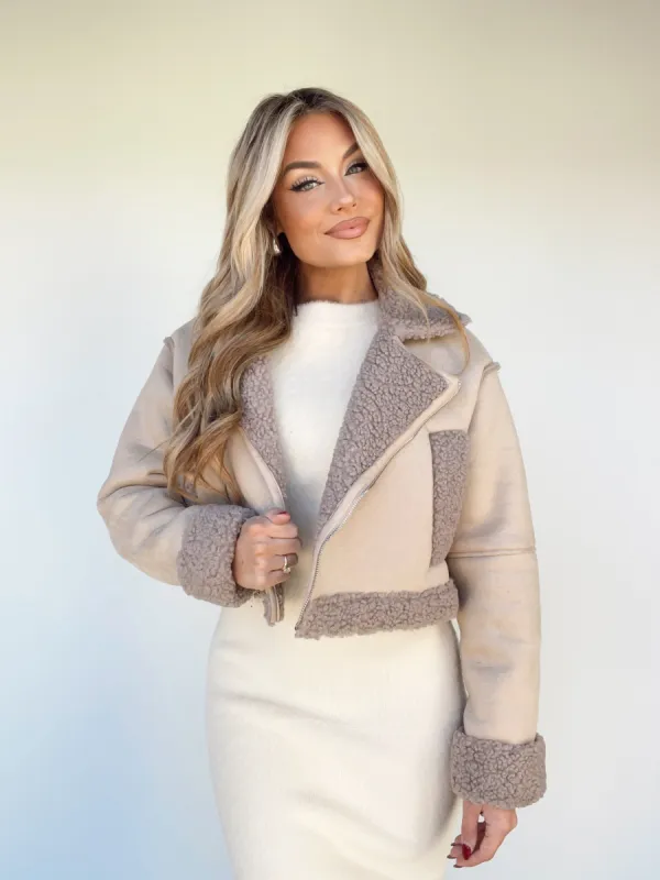 Warm Grey Sherpa Jacket made by LANE 201