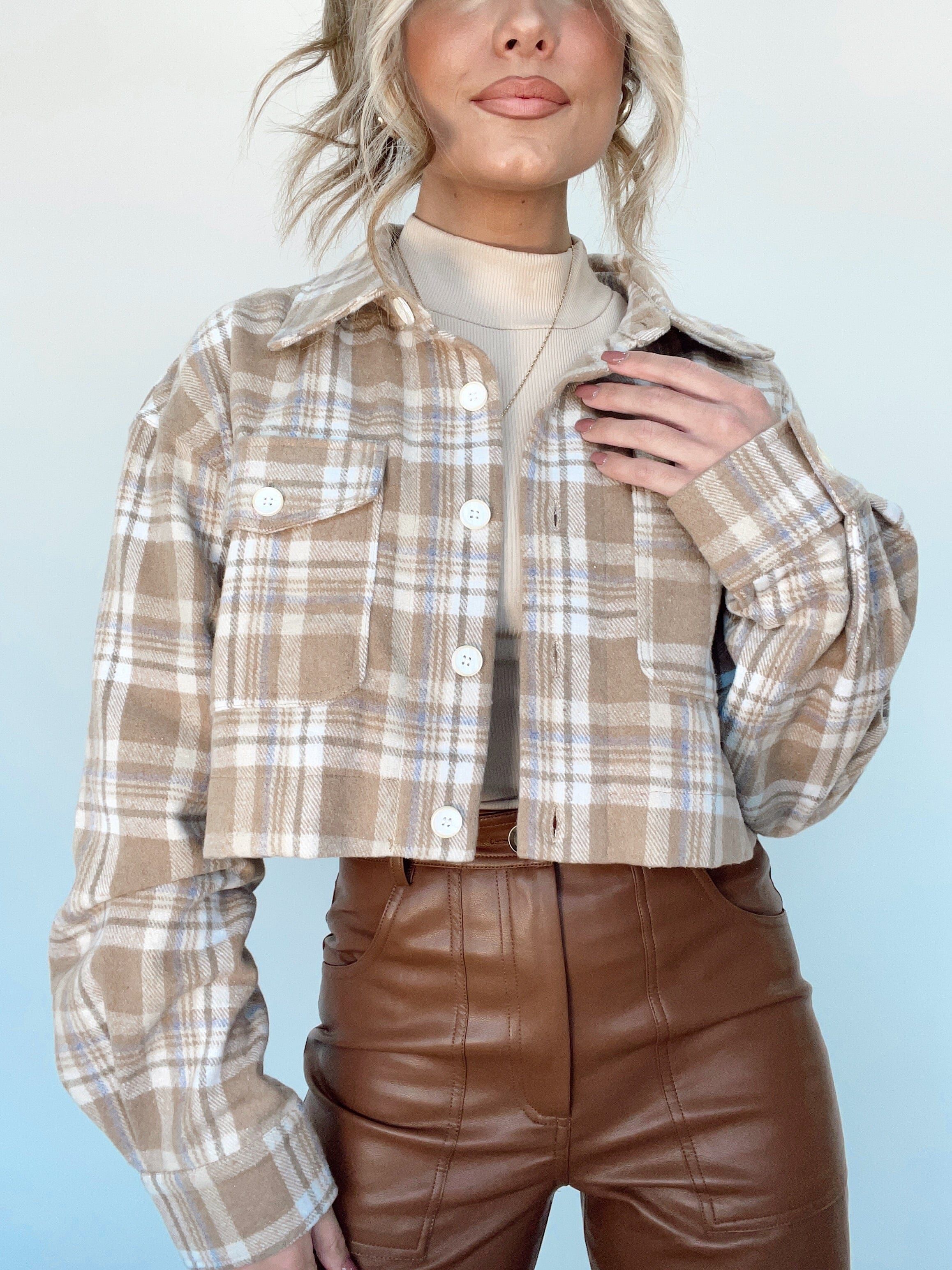 Stay Warm Plaid Cropped Shacket sold by LANE 201 product image thumbnail 3