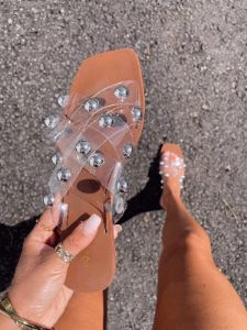 Clear Jordyn Studded Sandal sold by LANE 201