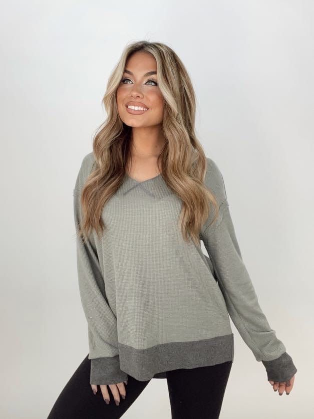 Olive Waffle Knit Top sold by LANE 201 product image thumbnail 3