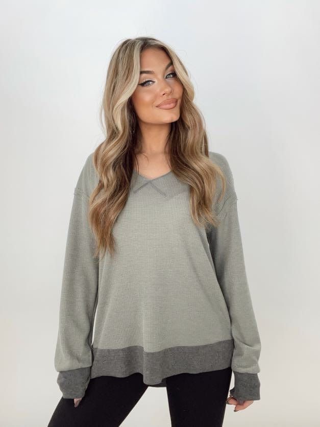 Olive Waffle Knit Top sold by LANE 201 product image thumbnail 2