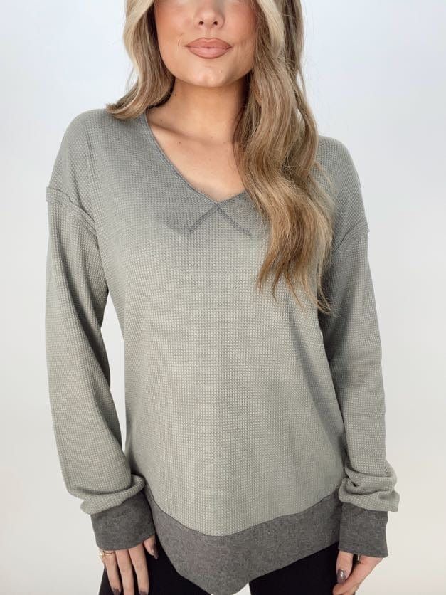 Olive Waffle Knit Top sold by LANE 201 product image thumbnail 5