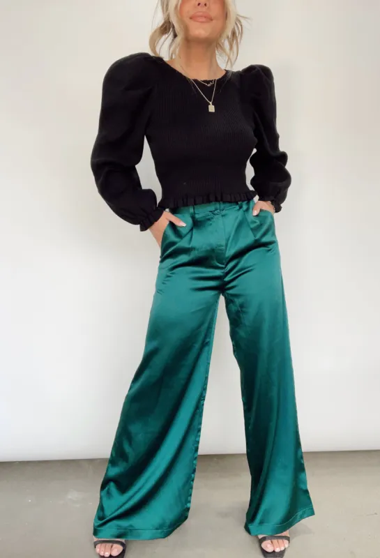 Emerald Satin Pants sold by LANE 201