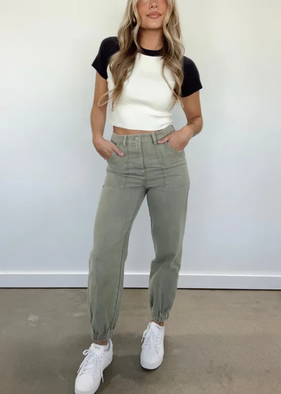 Olive Washed Cargo Pants sold by LANE 201