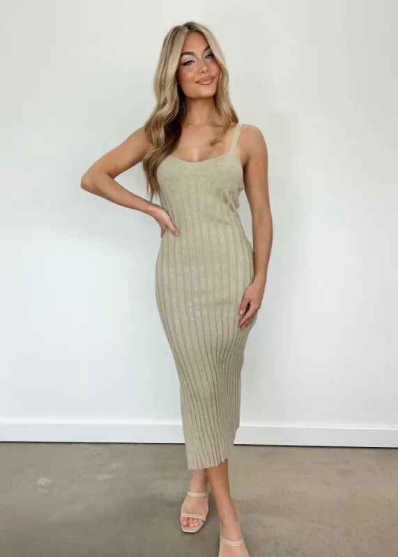 Olive Ribbed Sweater Dress sold by LANE 201