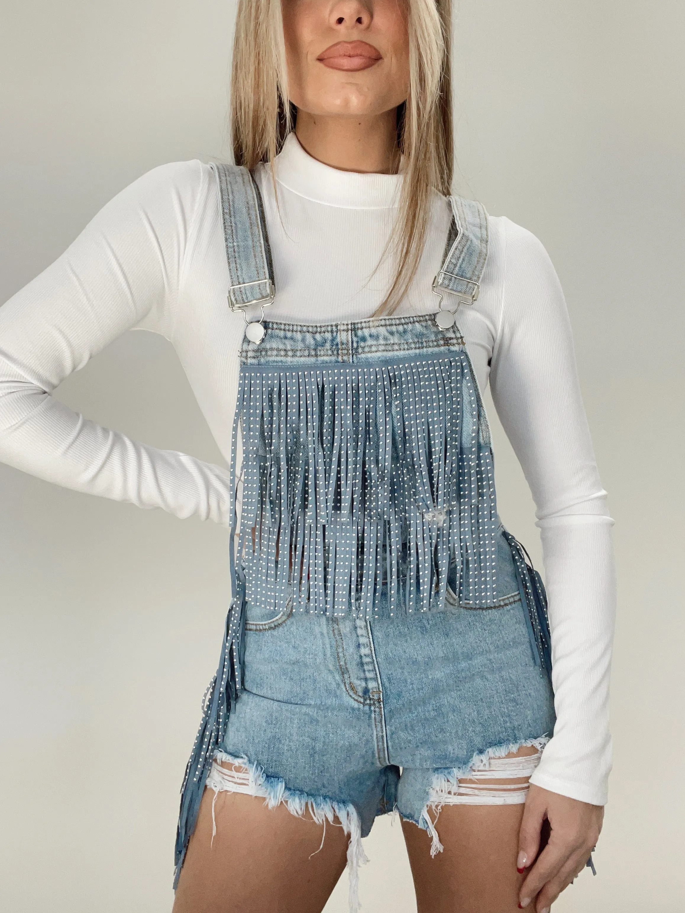 Denim Fringe Overalls sold by LANE 201 product image thumbnail 3