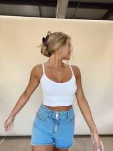 White Ribbed Tank sold by LANE 201