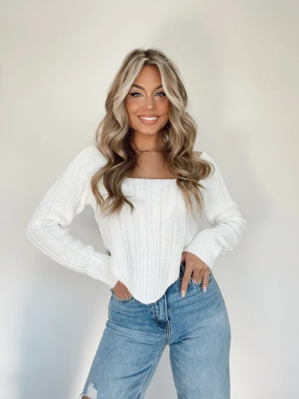 White Knitted V Sweater sold by LANE 201