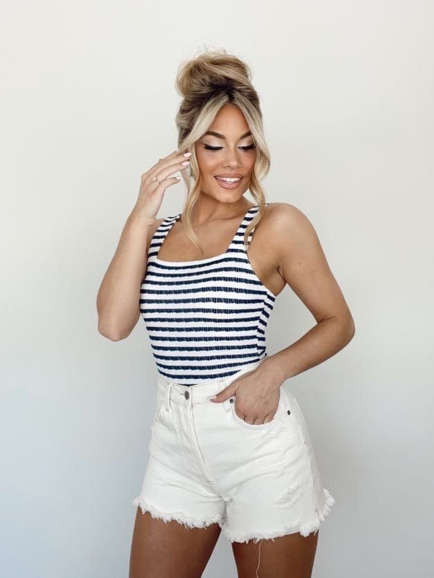 Navy Striped Knit Bodysuit sold by LANE 201 product image thumbnail 4