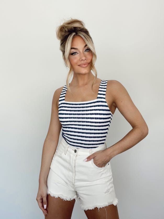 Navy Striped Knit Bodysuit sold by LANE 201 product image thumbnail 2