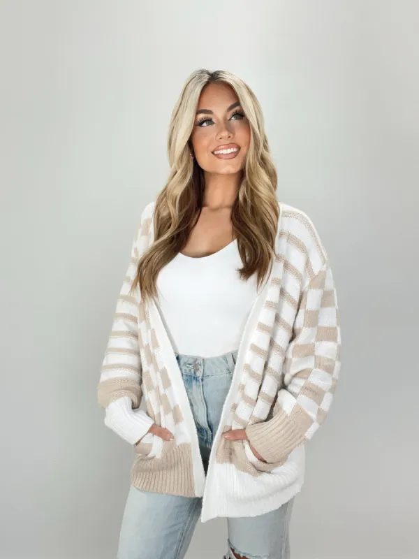Striped Checkered Cardigan sold by LANE 201