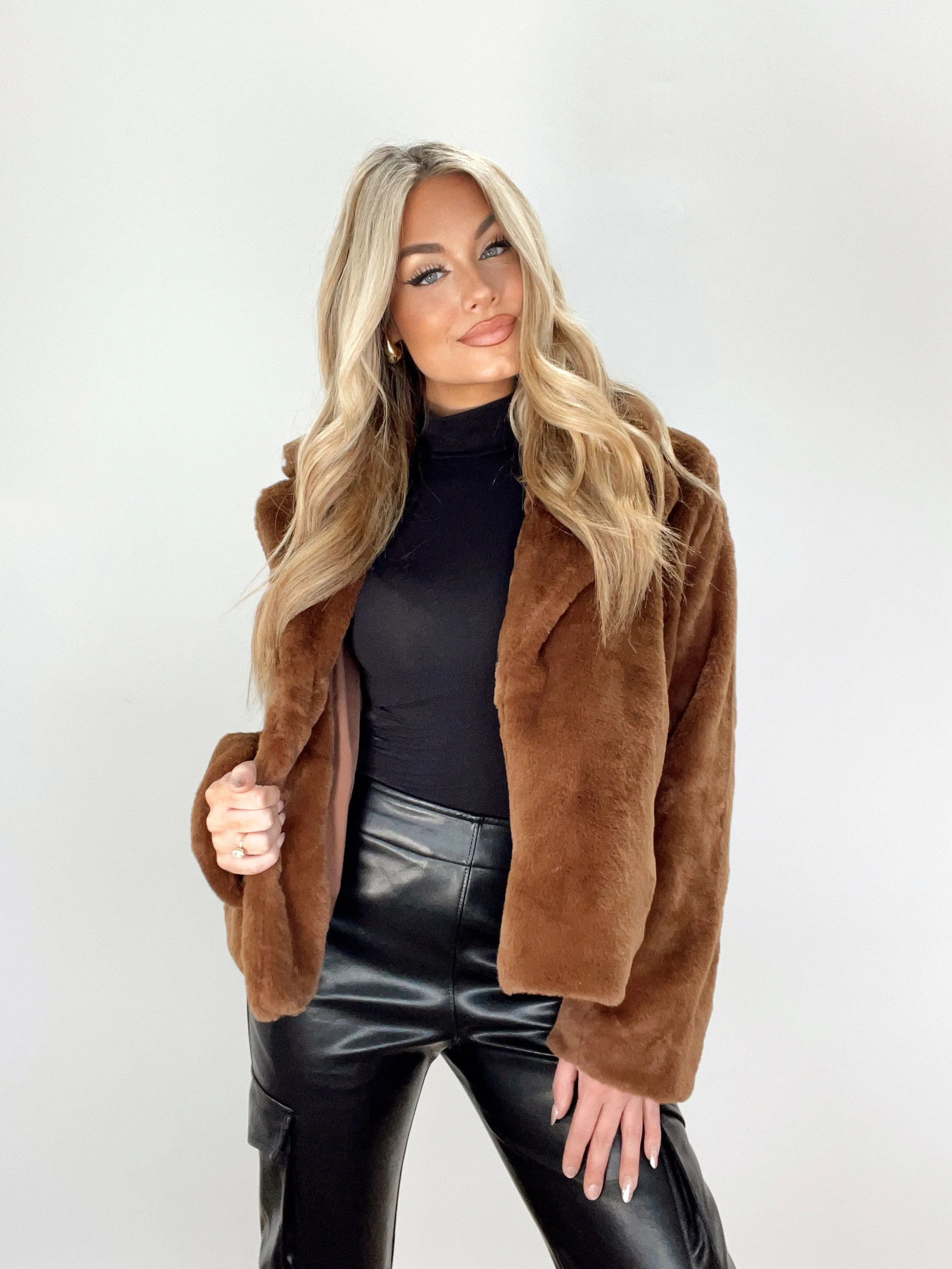 Chocolate Faux Fur Jacket sold by LANE 201 product image thumbnail 3