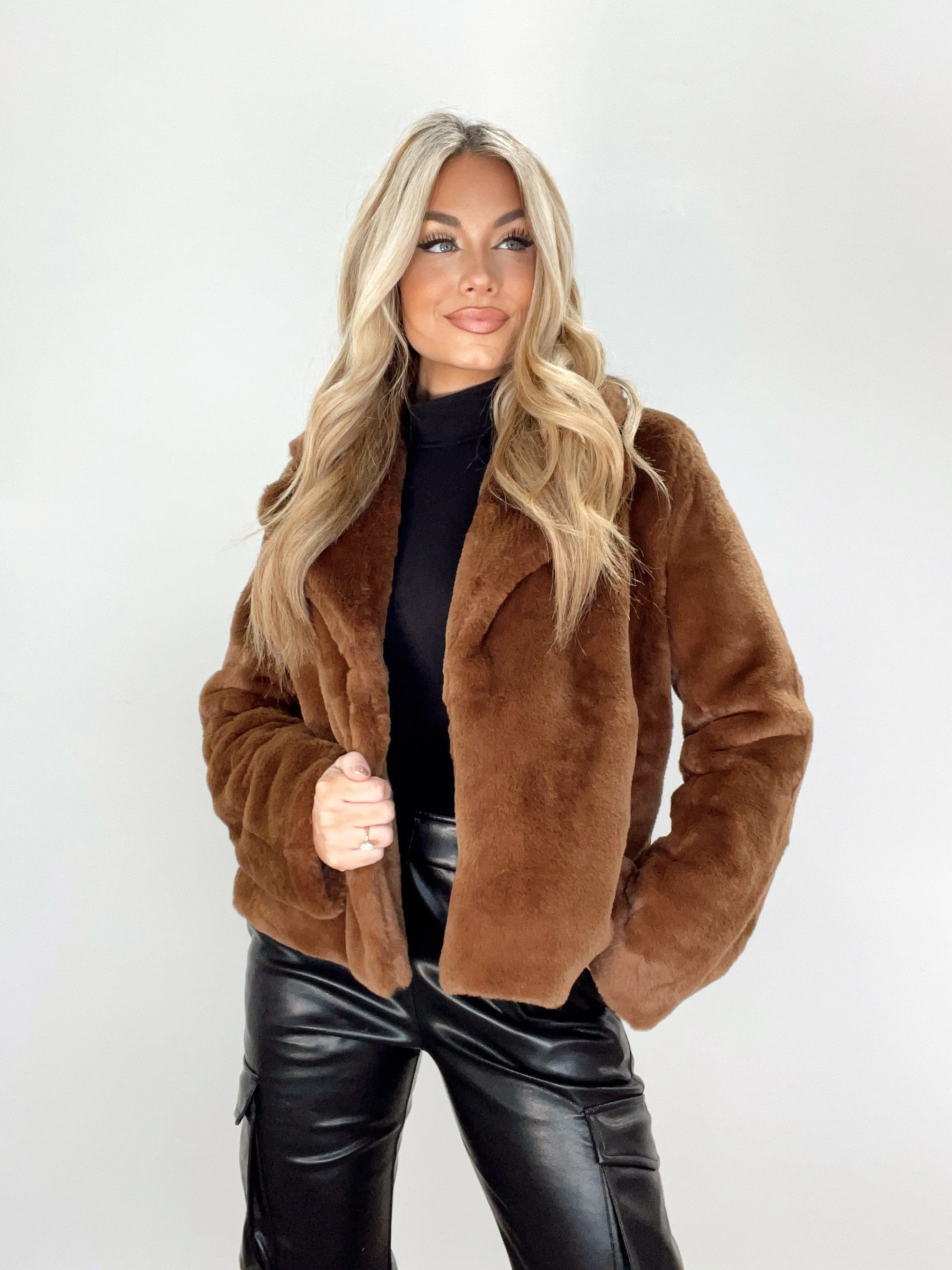 Chocolate Faux Fur Jacket sold by LANE 201 product image thumbnail 4