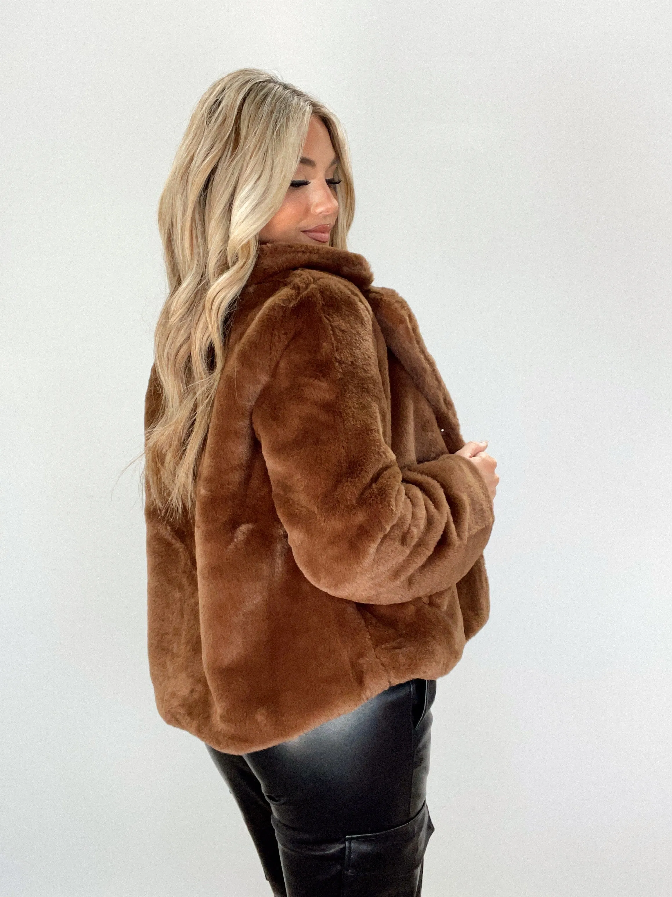 Chocolate Faux Fur Jacket sold by LANE 201 product image thumbnail 2