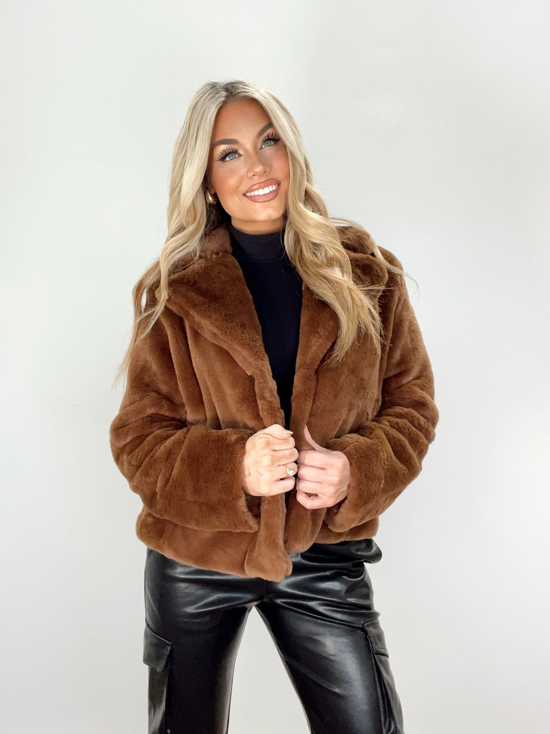 Chocolate Faux Fur Jacket sold by LANE 201