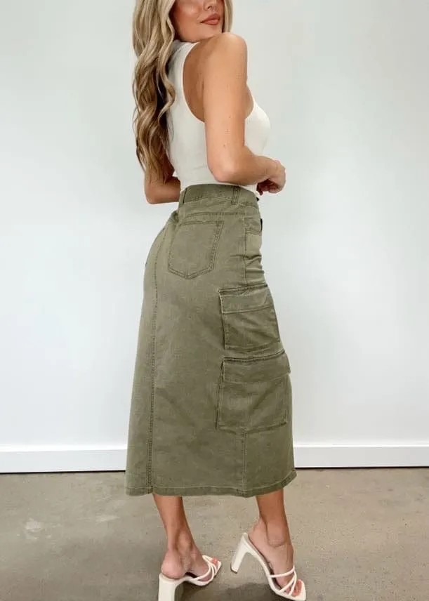 Olive Cargo Midi Skirt sold by LANE 201 product image thumbnail 4