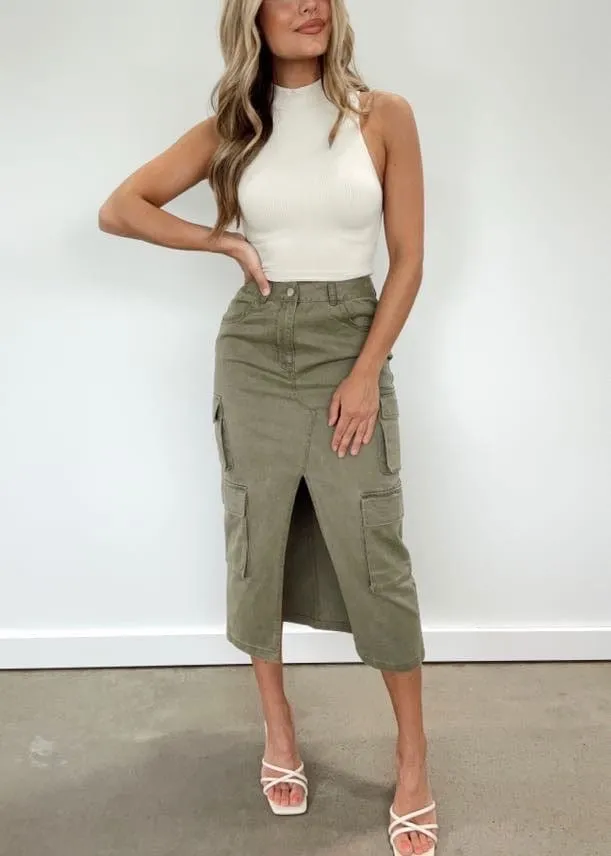 Olive Cargo Midi Skirt sold by LANE 201 product image thumbnail 2