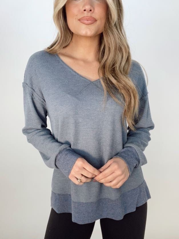 Blue Waffle Knit Top sold by LANE 201 product image thumbnail 4