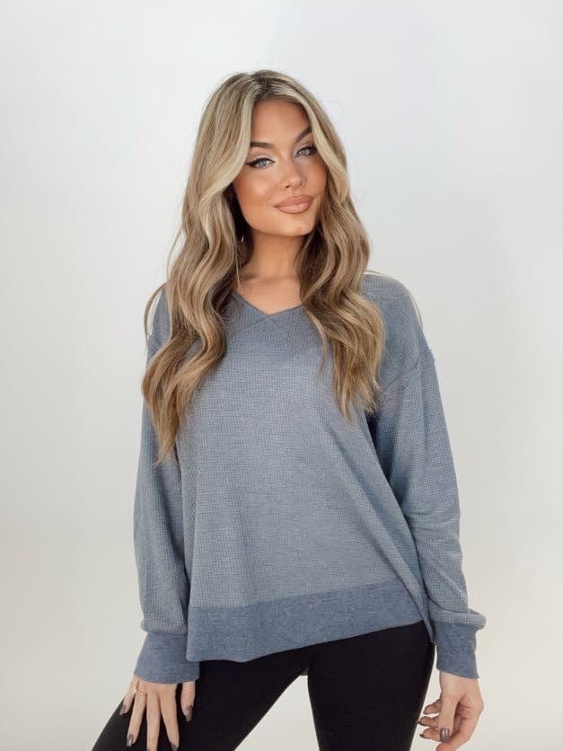 Blue Waffle Knit Top sold by LANE 201 product image thumbnail 2