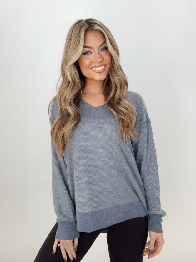 Blue Waffle Knit Top sold by LANE 201