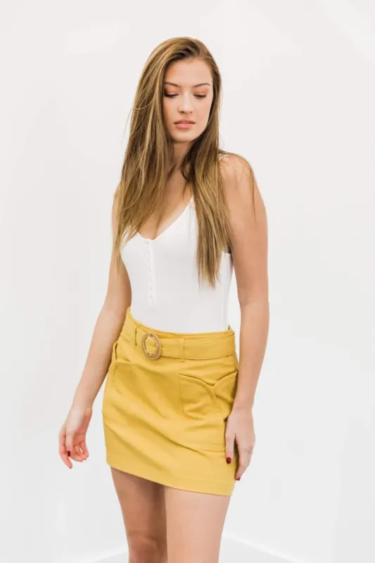 Mustard Sunsets With You Skirt sold by LANE 201
