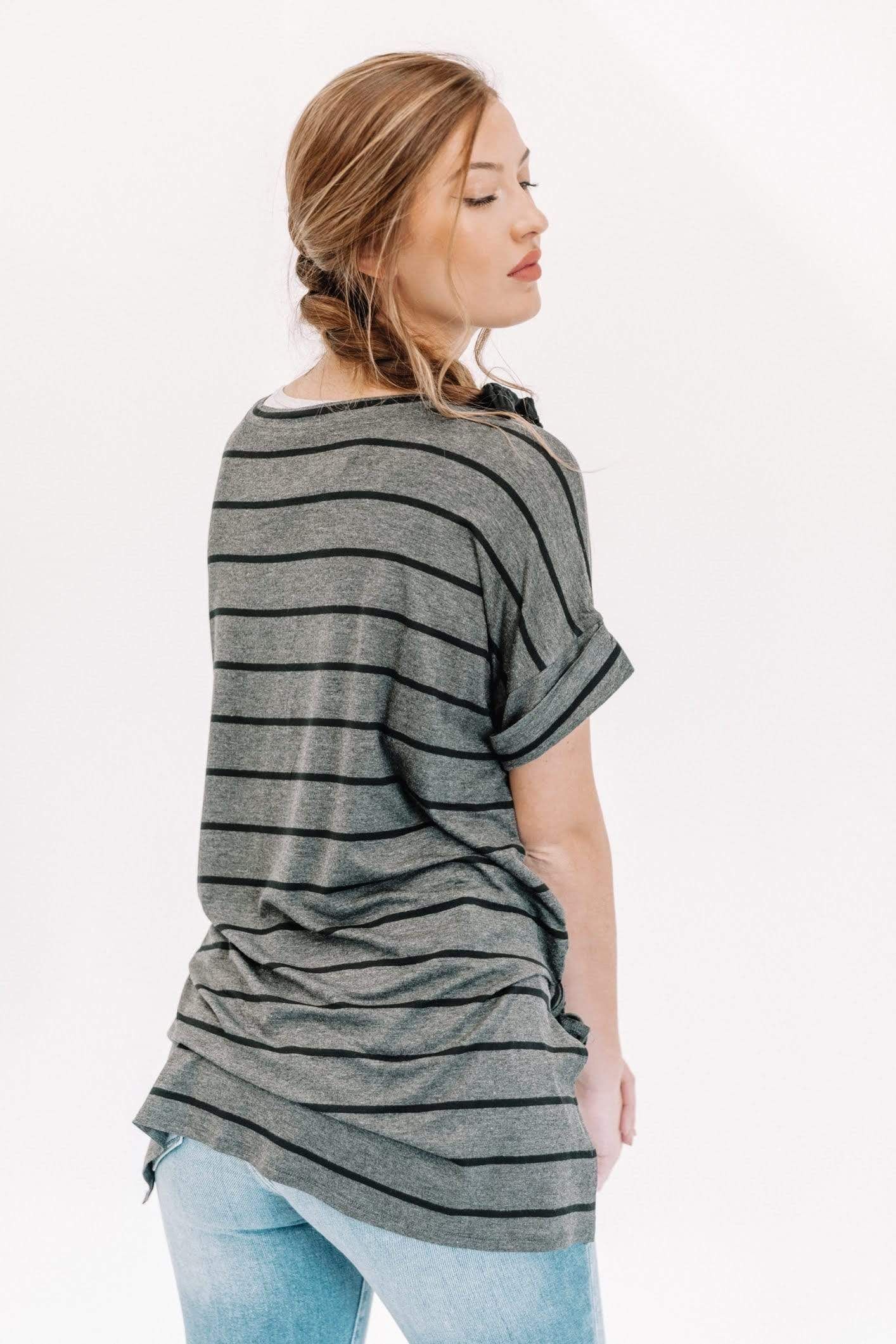 Charcoal/Black Striped Cozy Tee sold by LANE 201 product image thumbnail 2