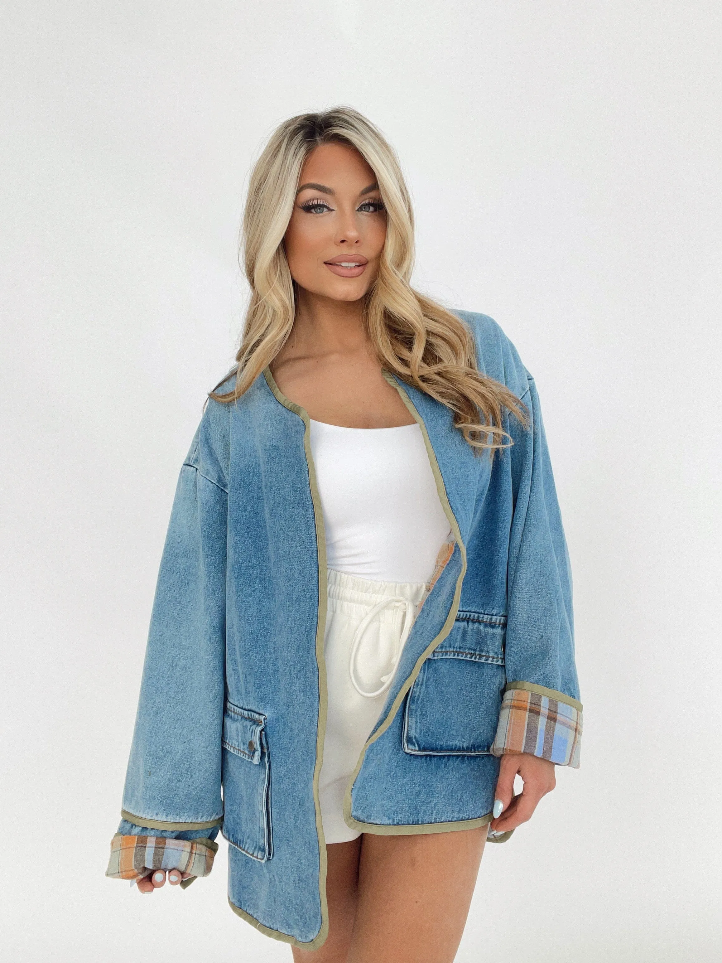 Plaid Plot Denim Jacket sold by LANE 201 product image thumbnail 3