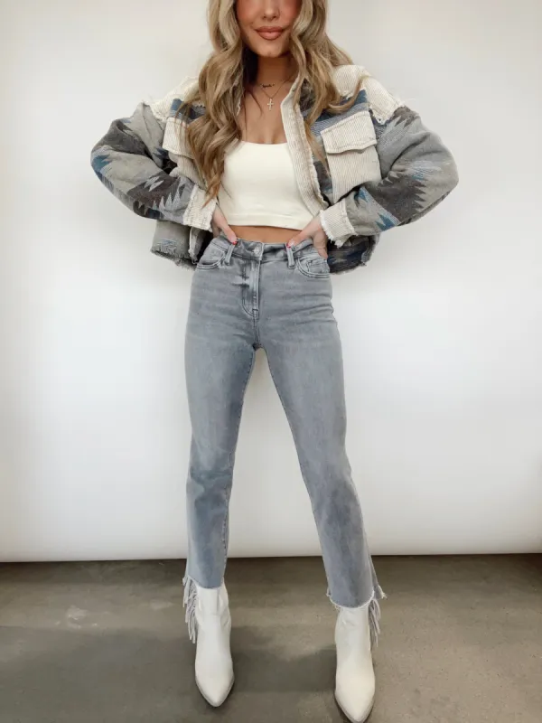 Vervet Grey High Rise Crop Flare Denim sold by LANE 201