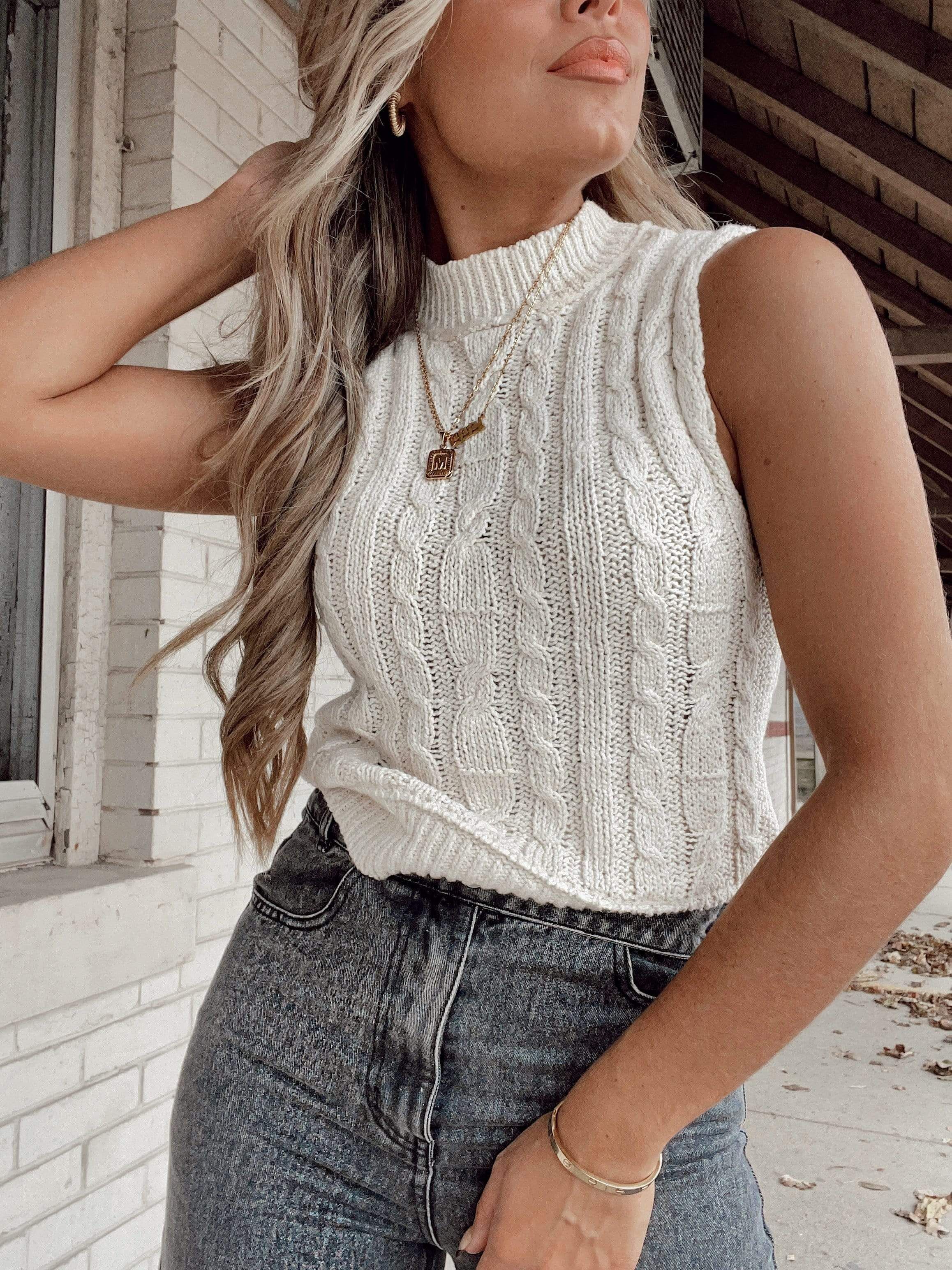 Cream Fall Feels Cable Knit Top sold by LANE 201 product image thumbnail 2