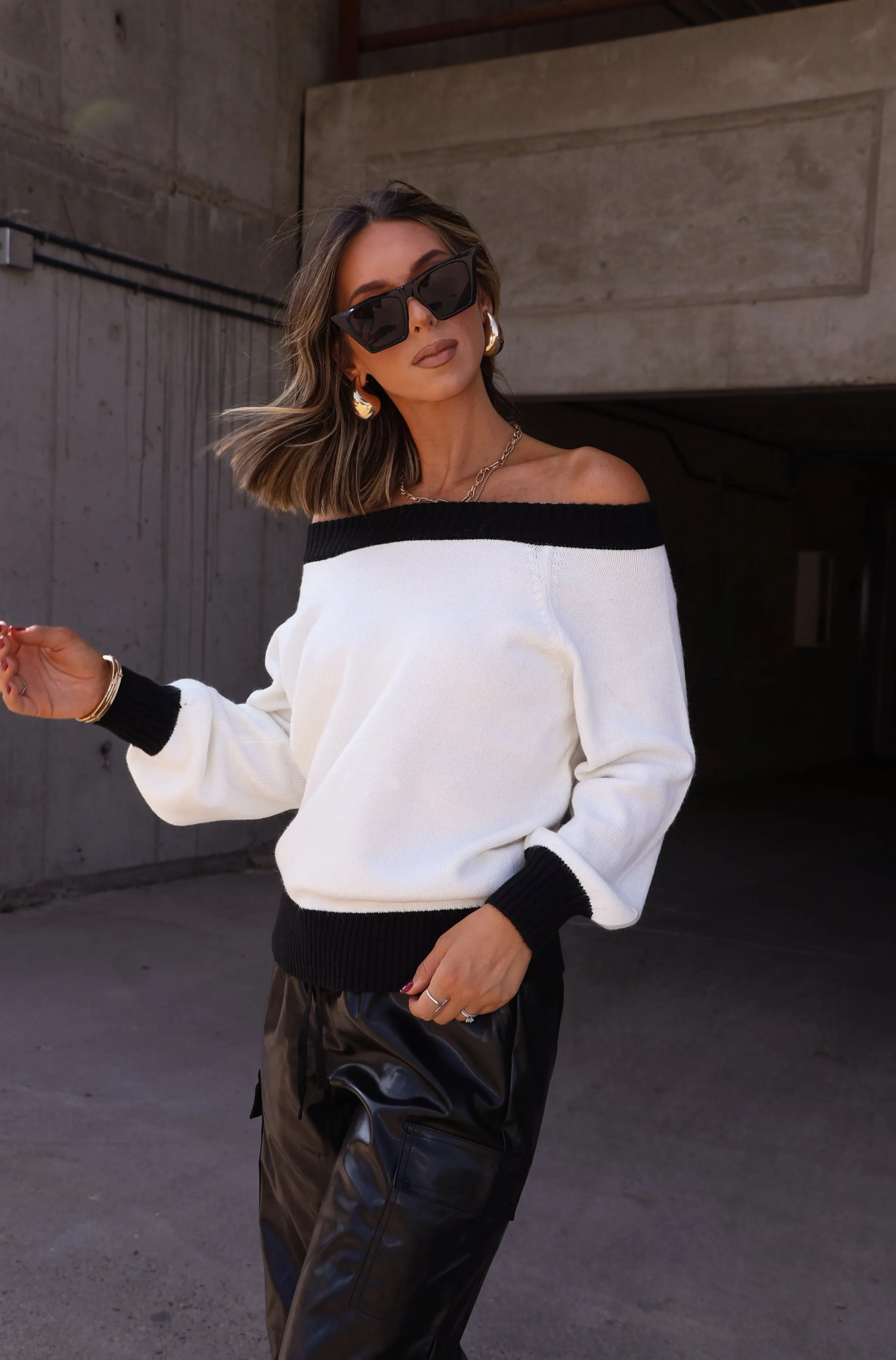 Classy Contrast Sweater sold by LANE 201