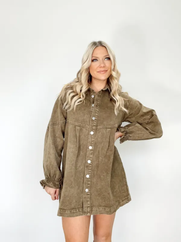 Olive Denim Tunic Dress sold by LANE 201