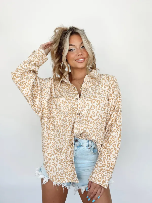 Leopard Corduroy Button Up sold by LANE 201