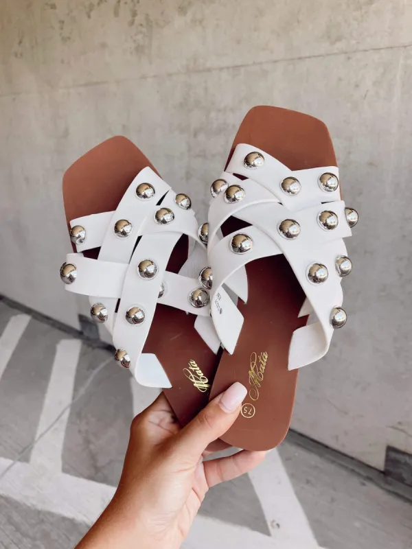 White Jordyn Studded Sandal sold by LANE 201