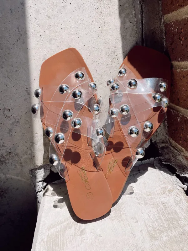 Clear Jordyn Studded Sandal sold by LANE 201
