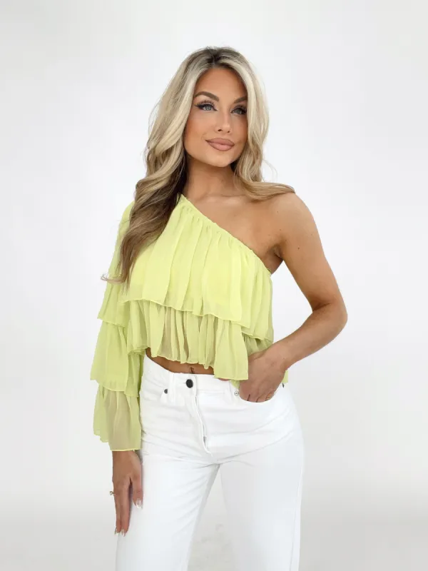 Lime One Shoulder Top sold by LANE 201