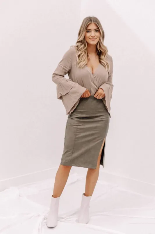 Mocha Faux Leather Pencil Skirt sold by LANE 201