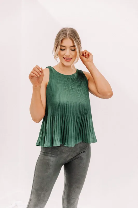 Emerald Pleated Satin Tank sold by LANE 201