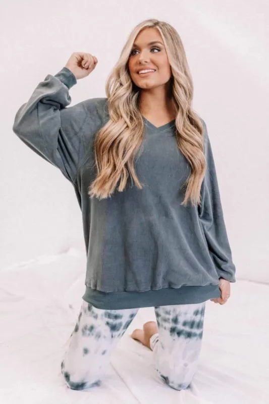 Charcoal Fleece V-Neck Sweatshirt sold by LANE 201