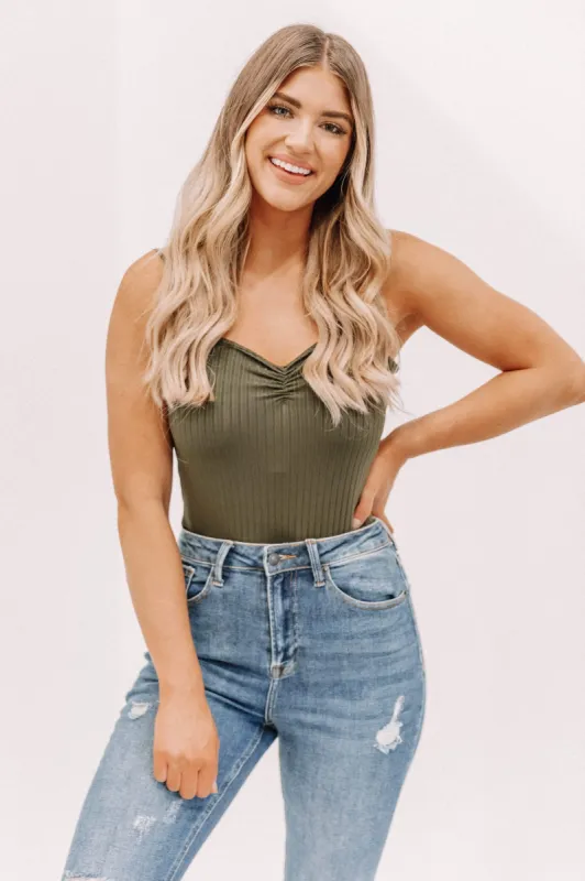 Olive Ribbed Cami Tank sold by LANE 201