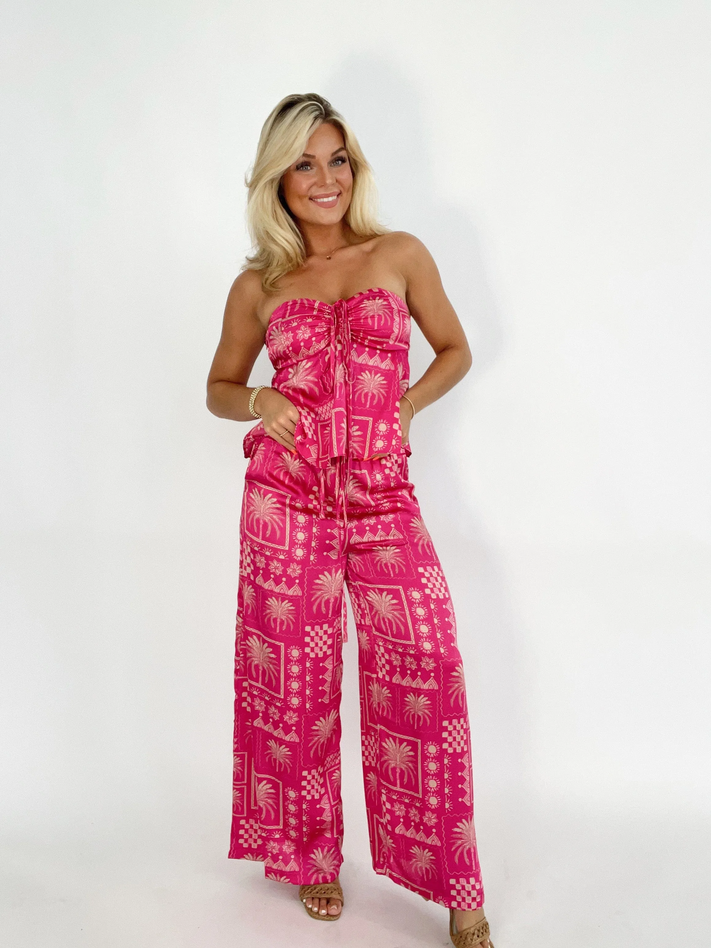 Pink Palm Printed Pants sold by LANE 201