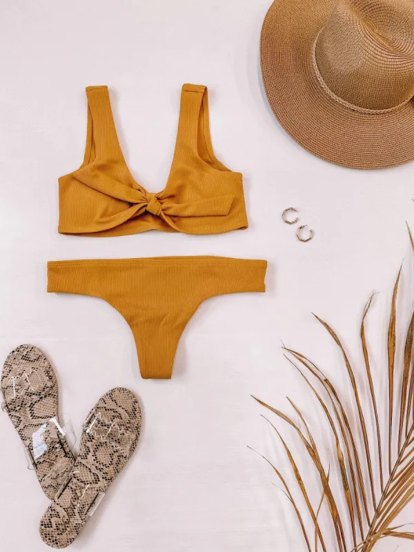 Mustard Ribbed Bikini Bottom sold by LANE 201