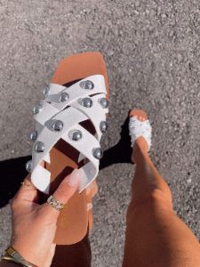White Jordyn Studded Sandal sold by LANE 201