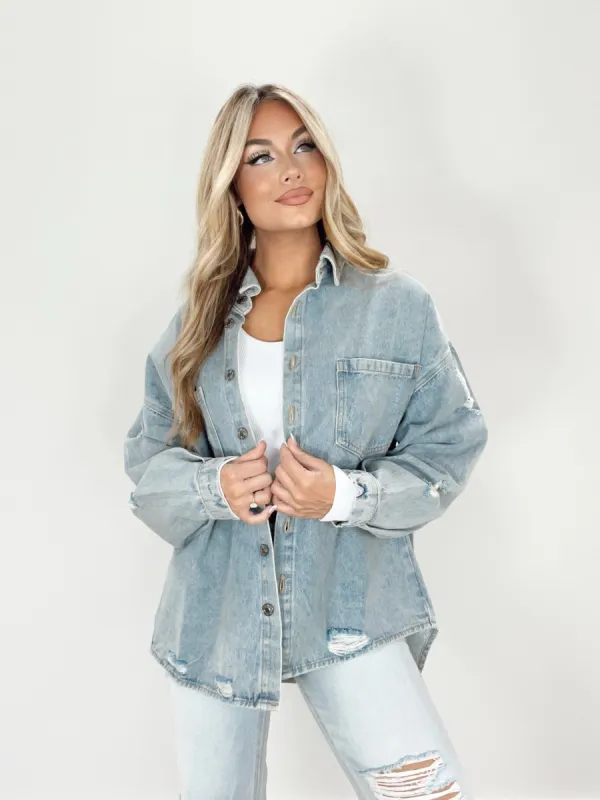 Classic Denim Shacket sold by LANE 201