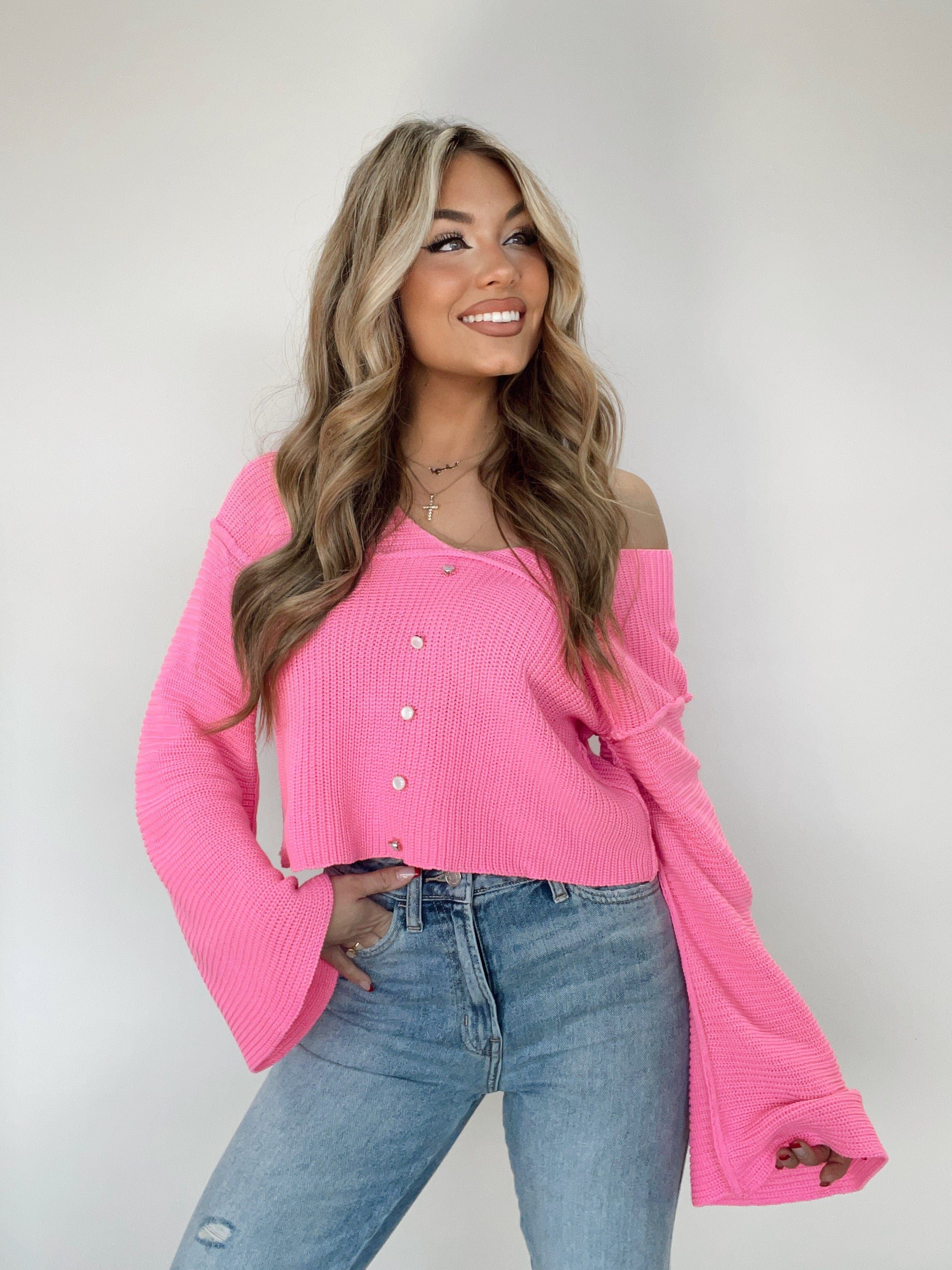Hot Pink Classy Bell Sleeve Sweater sold by LANE 201 product image thumbnail 4