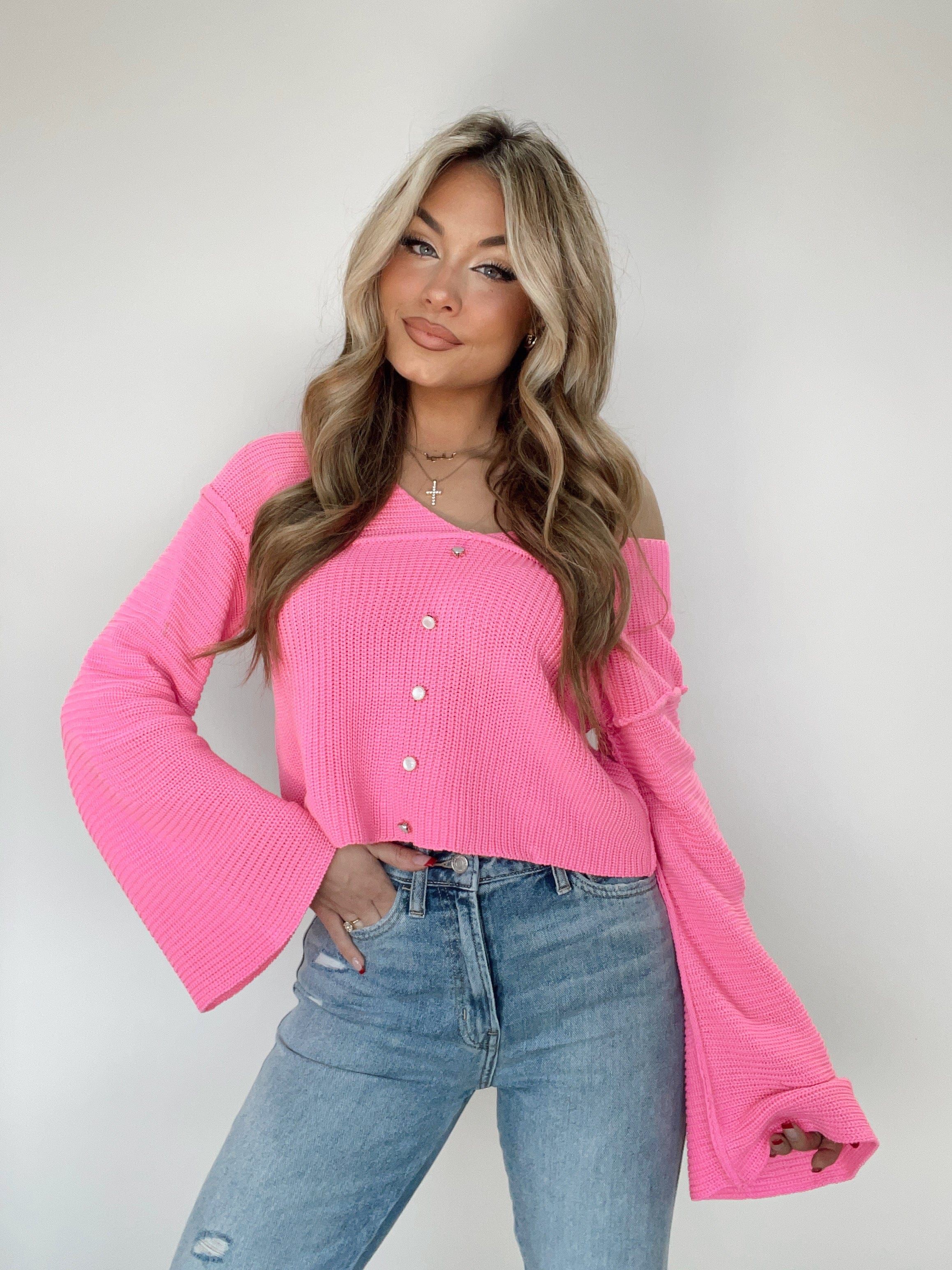 Hot Pink Classy Bell Sleeve Sweater sold by LANE 201