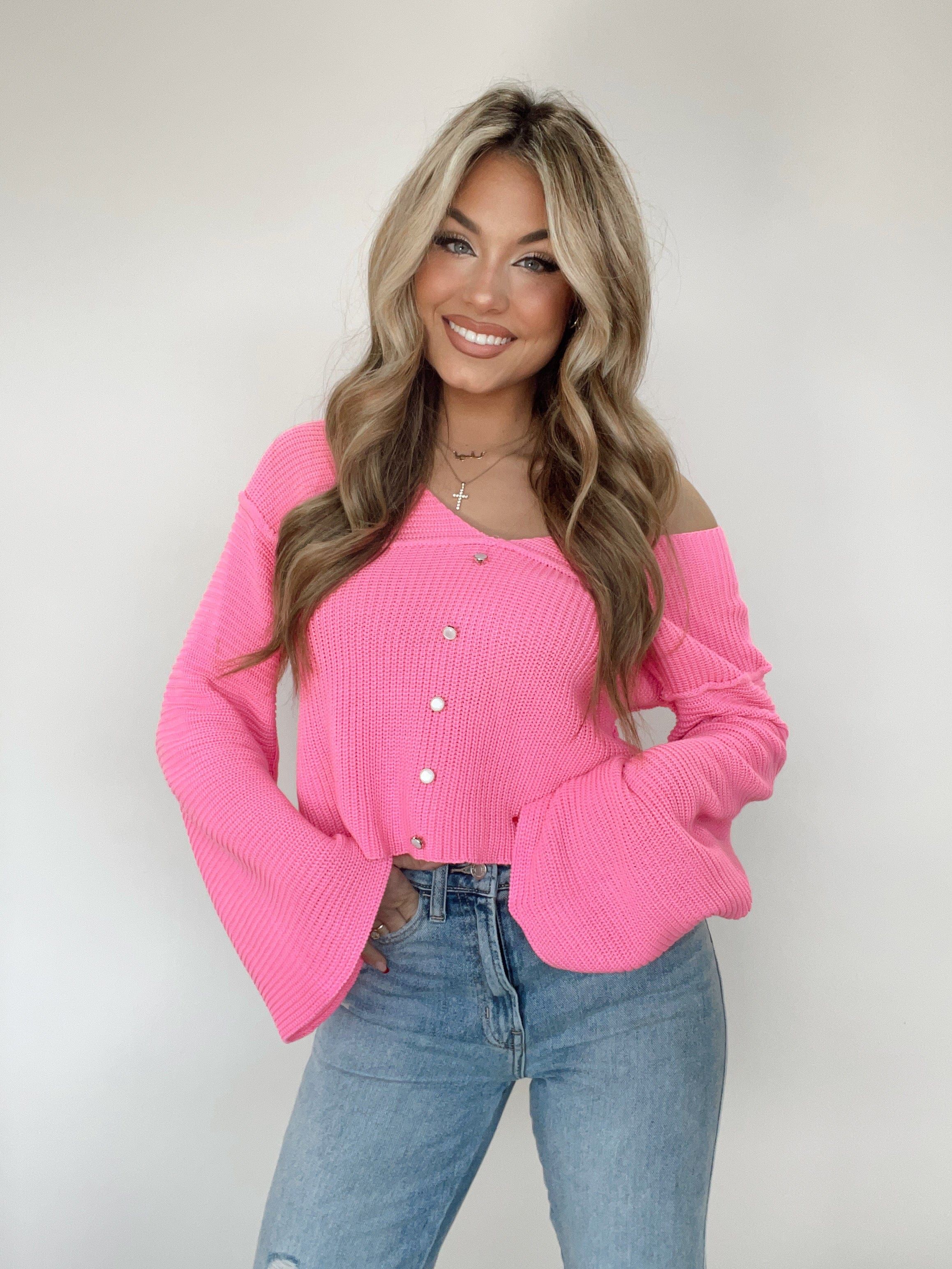 Hot Pink Classy Bell Sleeve Sweater sold by LANE 201 product image thumbnail 3
